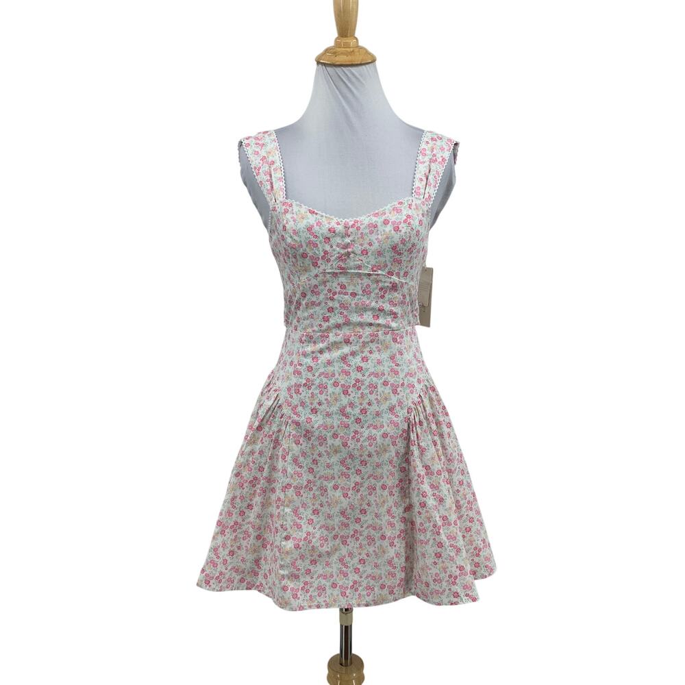 Altar'd State Dress Womens 2XS Pink White Jeslyn Mini Cotton Smocked Back Floral